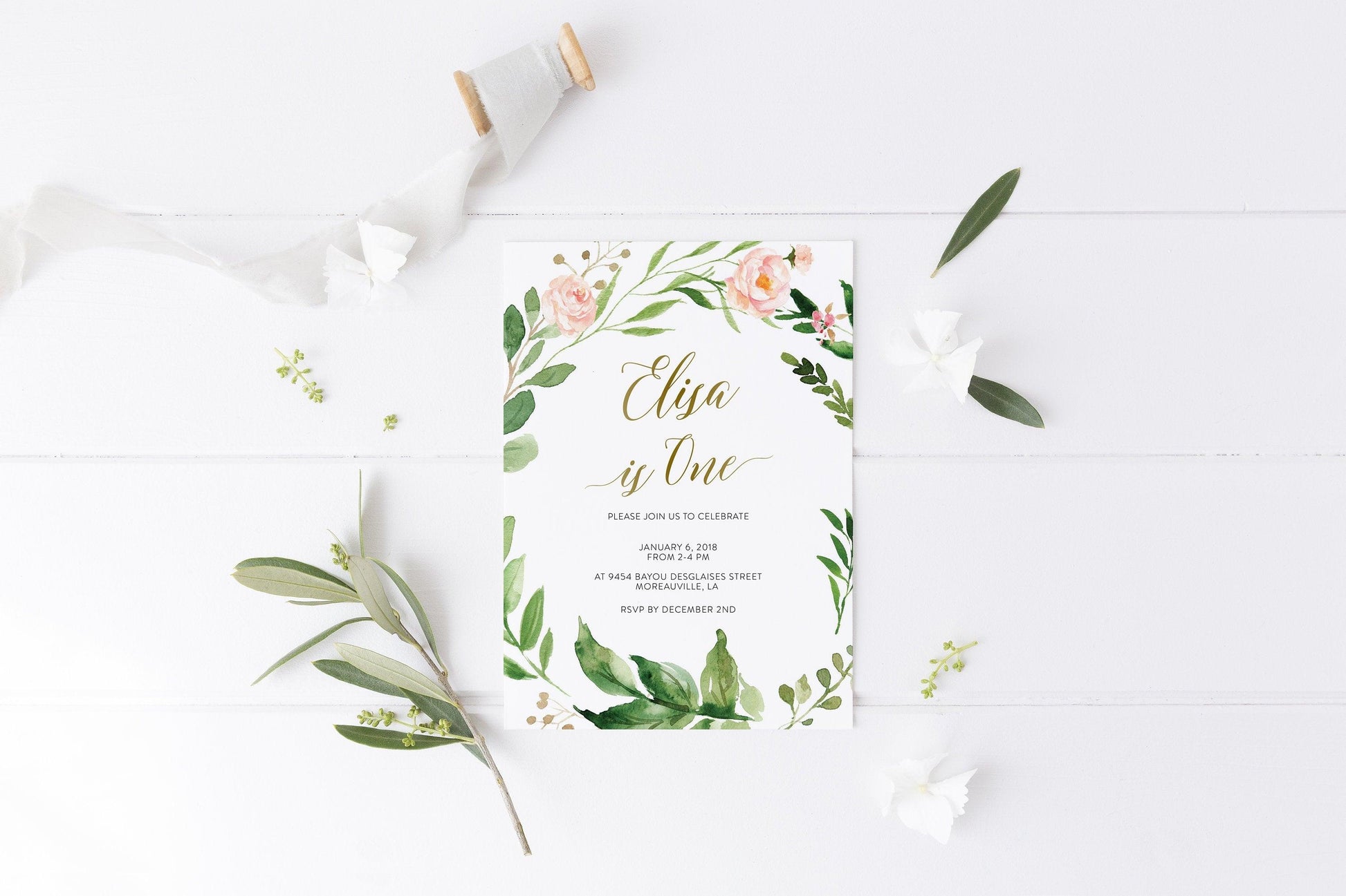 1st Birthday Invitation template, First Birthday Invite, Girl First Birthday Invitations, One Birthday Invitation Card -Elisa - SAVVY PAPER CO