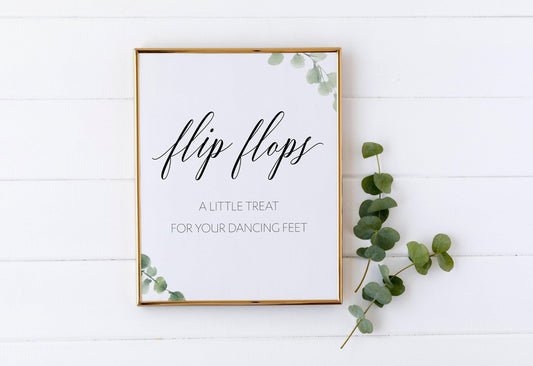 A little treat for your dancing feet, Flip Flops Sign, Dancing Shoes Sign, Dancing Feet, Rustic, Greenery, Instant Download, Wedding Decor - SAVVY PAPER CO