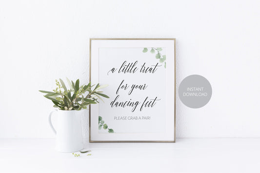 A little treat for your dancing feet, Flip Flops Sign, Dancing Shoes Sign, Dancing Feet, Rustic, Greenery, Instant Download, Wedding Decor - SAVVY PAPER CO