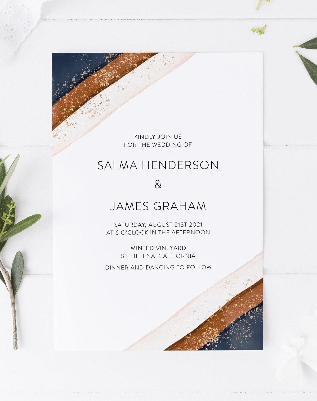 Abstract Wedding Invitation Template, Instant Download, Templett Wedding Invite, Printable Wedding, Modern Wedding, Editable Invites - Salma - SAVVY PAPER CO