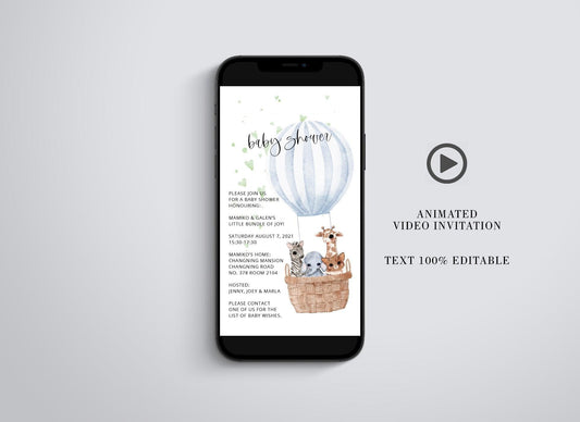 Animated Baby Shower Invitation, Woodland Baby Shower Invite, Video Mp4, Woodland Animals - SAVVY PAPER CO