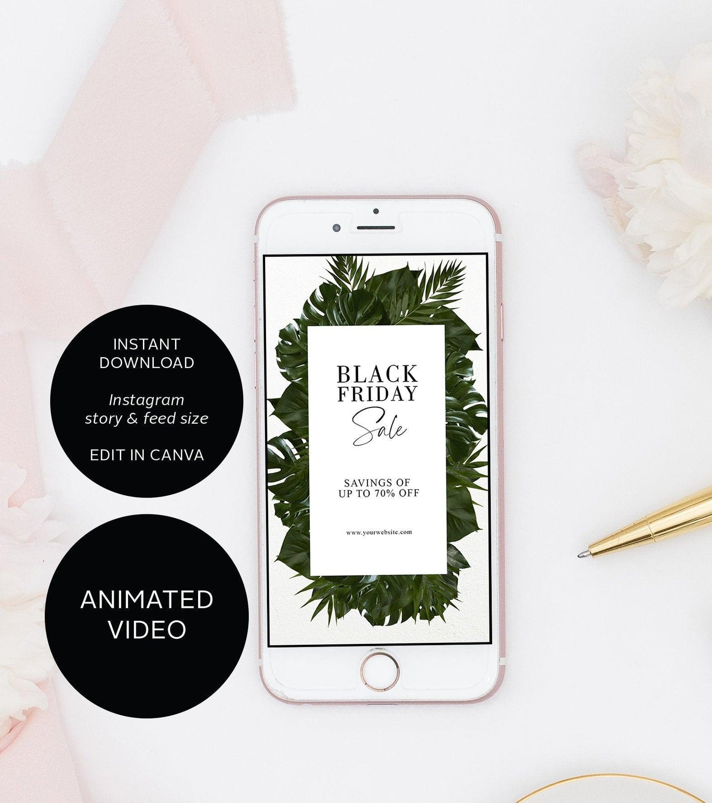 Animated Black Friday Sale Instagram Post Canva Template, Social Media Flyer,Sale Promotional Graphic,Bonus Instagram Story,Instant Download - SAVVY PAPER CO