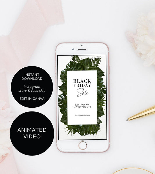 Animated Black Friday Sale Instagram Post Canva Template, Social Media Flyer,Sale Promotional Graphic,Bonus Instagram Story,Instant Download - SAVVY PAPER CO