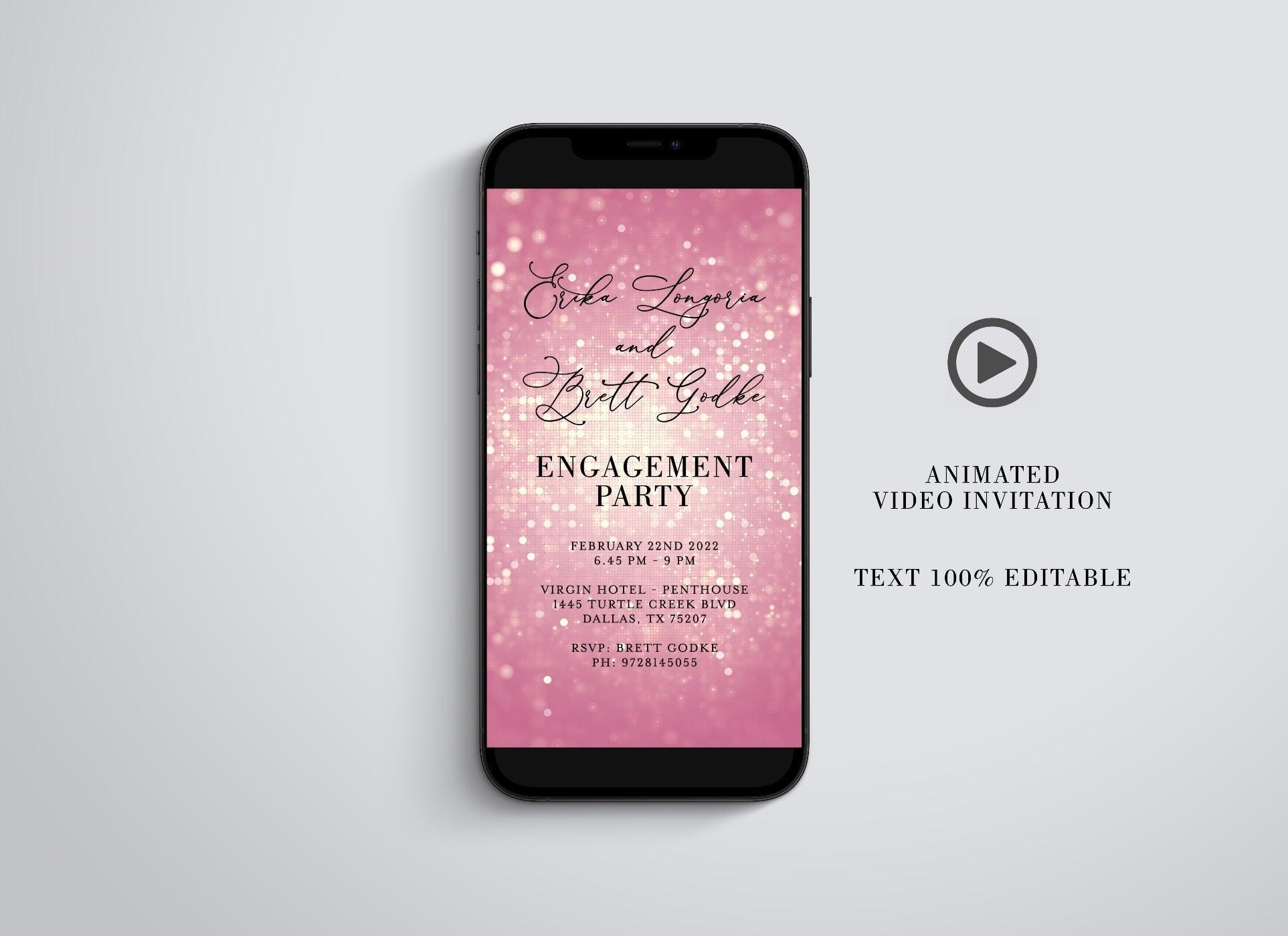 Animated Blush Glitter Wedding Invitation, Video Wedding Invite, Silver Wedding Glitter Birthday - SAVVY PAPER CO