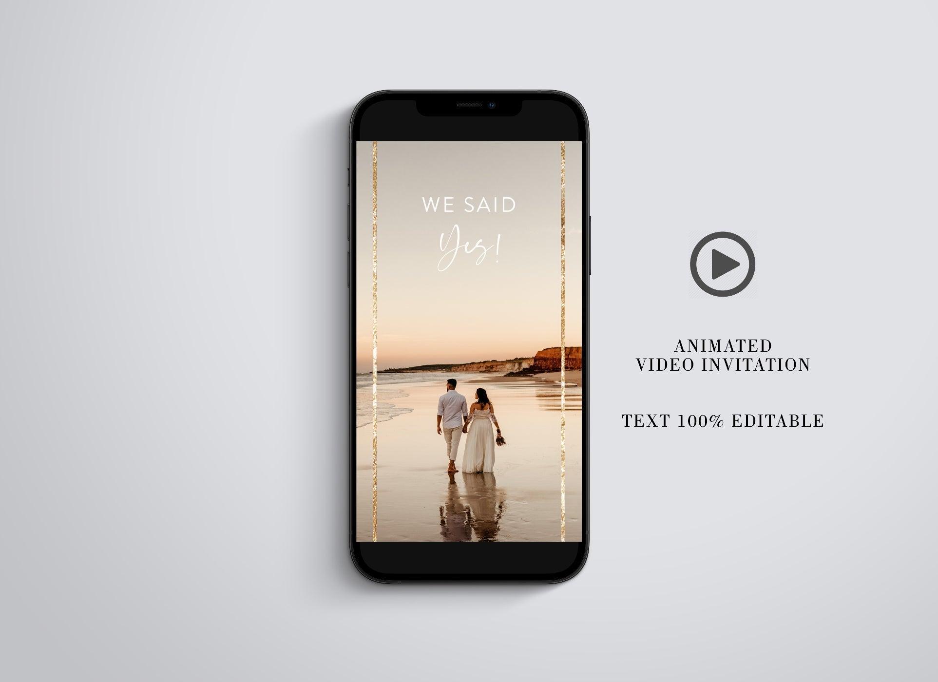 Animated Elopement Wedding Invitation, Greenery We Eloped with photo, Gold Video Wedding Invite, Mp4 Invites, Gold Wedding - SAVVY PAPER CO