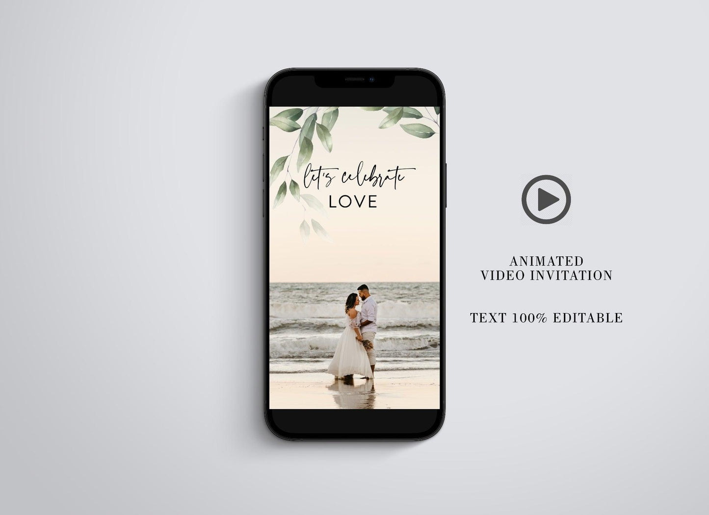 Animated Elopement Wedding Invitation, Greenery We Eloped with photo, Gold Video Wedding Invite, Mp4 Invites, Gold Wedding - SAVVY PAPER CO