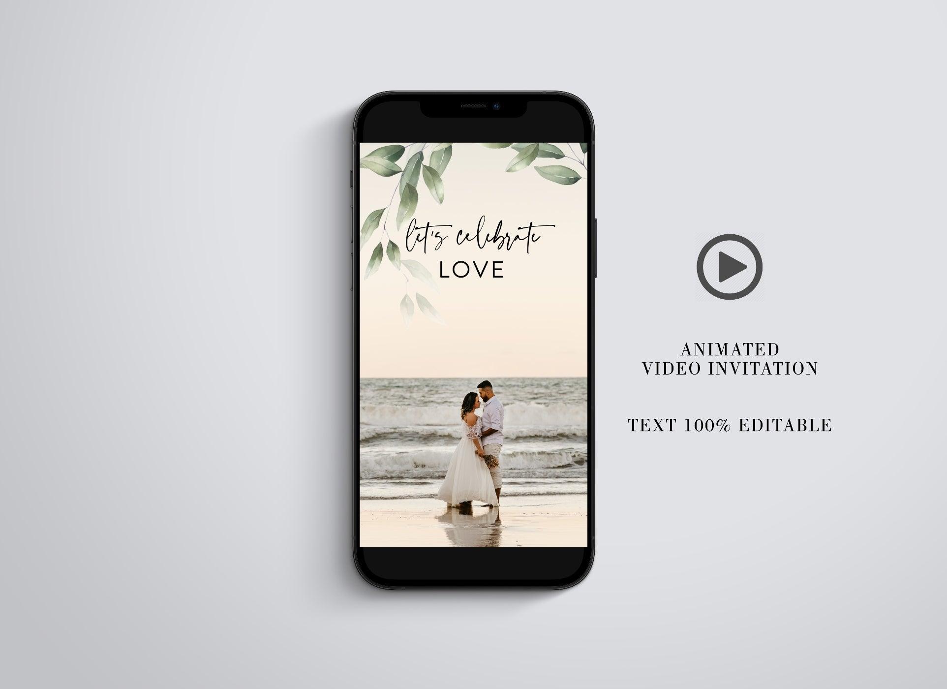 Animated Elopement Wedding Invitation, Greenery We Eloped with photo, Gold Video Wedding Invite, Mp4 Invites, Gold Wedding - SAVVY PAPER CO