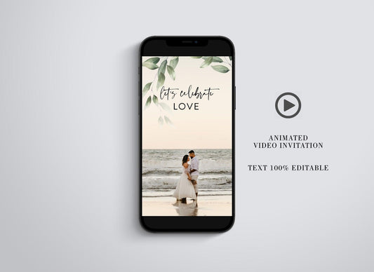 Animated Elopement Wedding Invitation, Greenery We Eloped with photo, Gold Video Wedding Invite, Mp4 Invites, Gold Wedding - SAVVY PAPER CO