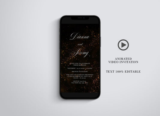 Animated Glitter Wedding Invitation, Video Wedding Invite, Gold Wedding Bokeh - SAVVY PAPER CO