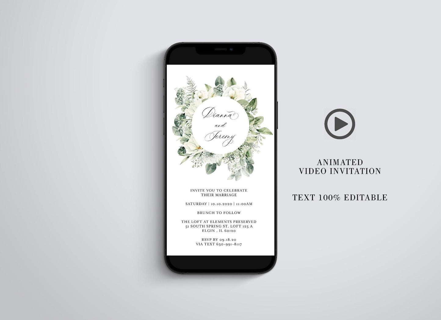 Animated Greenery Wedding Invitation, Video Wedding Invite,Floral Wedding - SAVVY PAPER CO