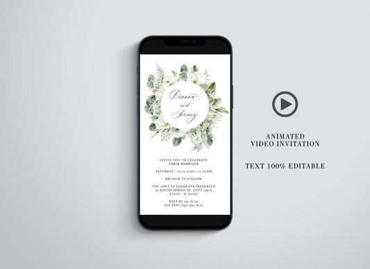 Animated Greenery Wedding Invitation, Video Wedding Invite,Floral Wedding - SAVVY PAPER CO