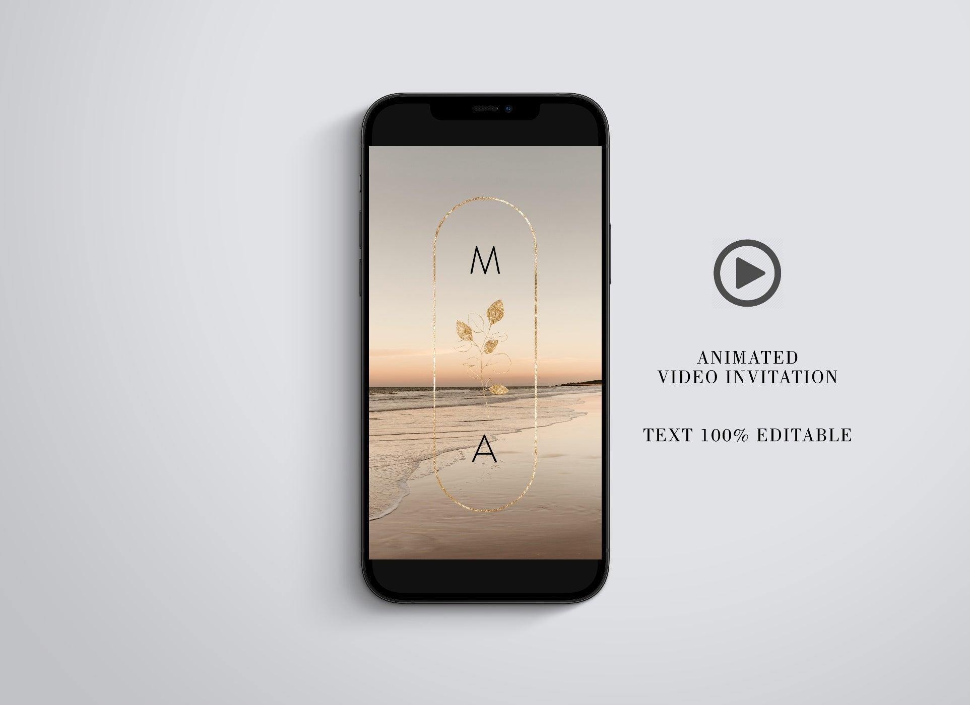 Animated Modern Wedding Invitation, Electronic Video Wedding Invitation, Geometric Video Wedding Invite, Mp4 Invites, Gold Wedding - SAVVY PAPER CO