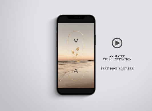 Animated Modern Wedding Invitation, Electronic Video Wedding Invitation, Geometric Video Wedding Invite, Mp4 Invites, Gold Wedding - SAVVY PAPER CO