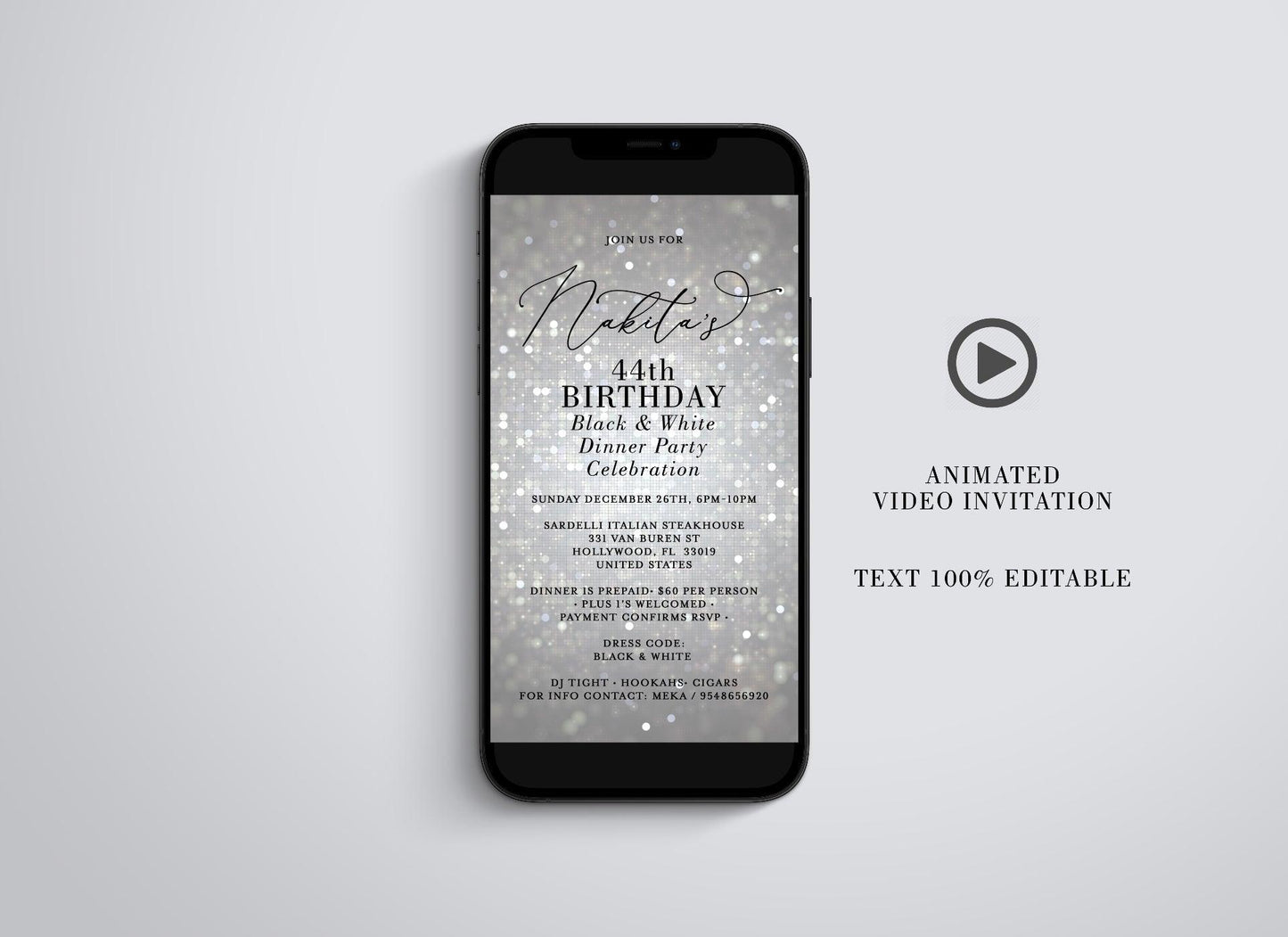 Animated Silver Glitter Wedding Invitation, Video Wedding Invite, Silver Wedding Glitter Birthday - SAVVY PAPER CO