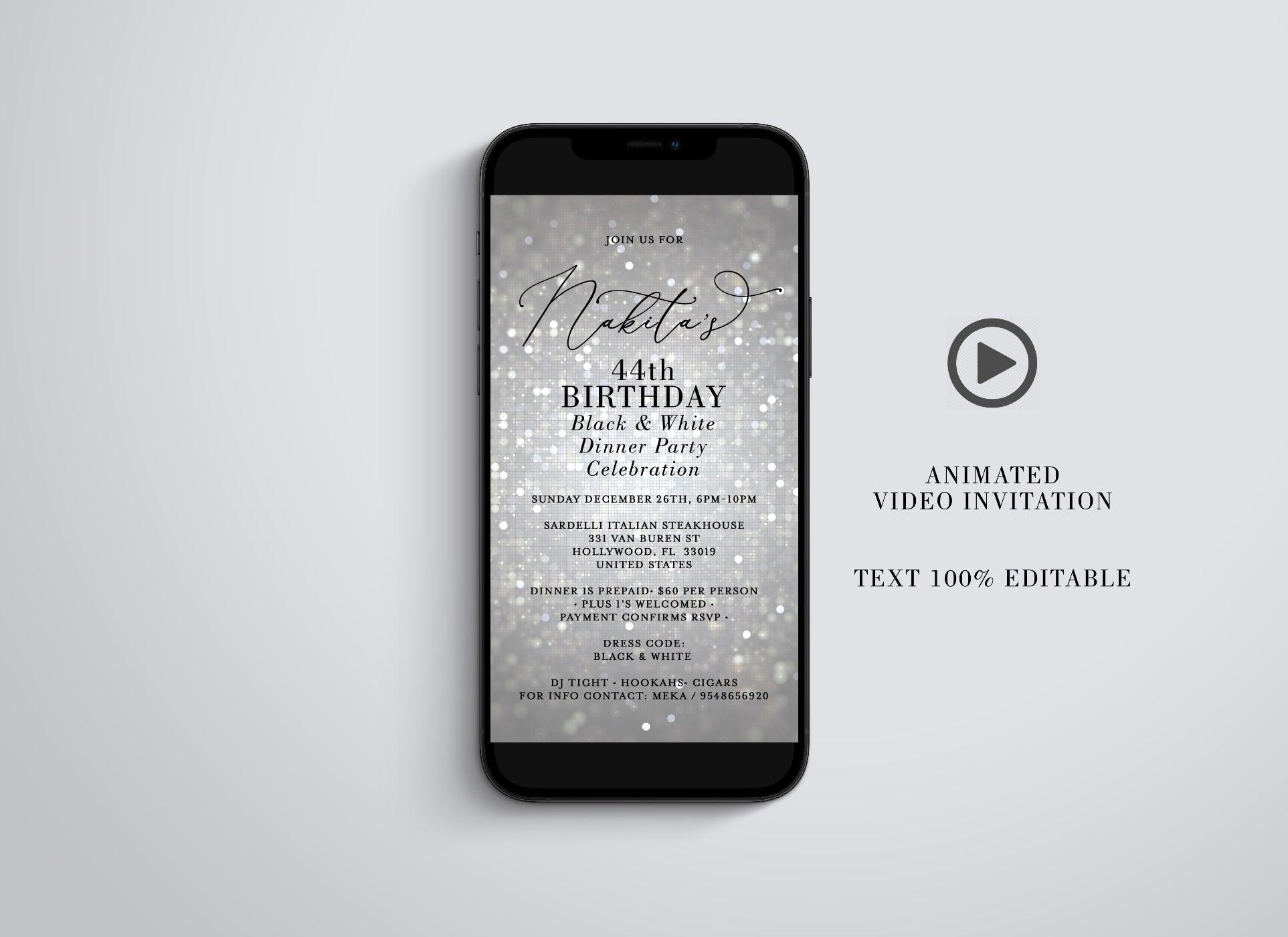 Animated Silver Glitter Wedding Invitation, Video Wedding Invite, Silver Wedding Glitter Birthday - SAVVY PAPER CO