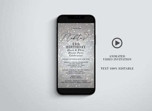 Animated Silver Glitter Wedding Invitation, Video Wedding Invite, Silver Wedding Glitter Birthday - SAVVY PAPER CO