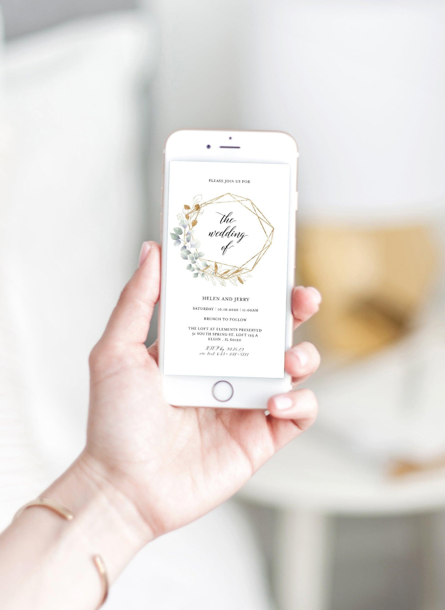 Animated Wedding Invitation, Greenery Wedding Invitation, Geometric Video Wedding Invite, Mp4 Invites, Gold Wedding - SAVVY PAPER CO