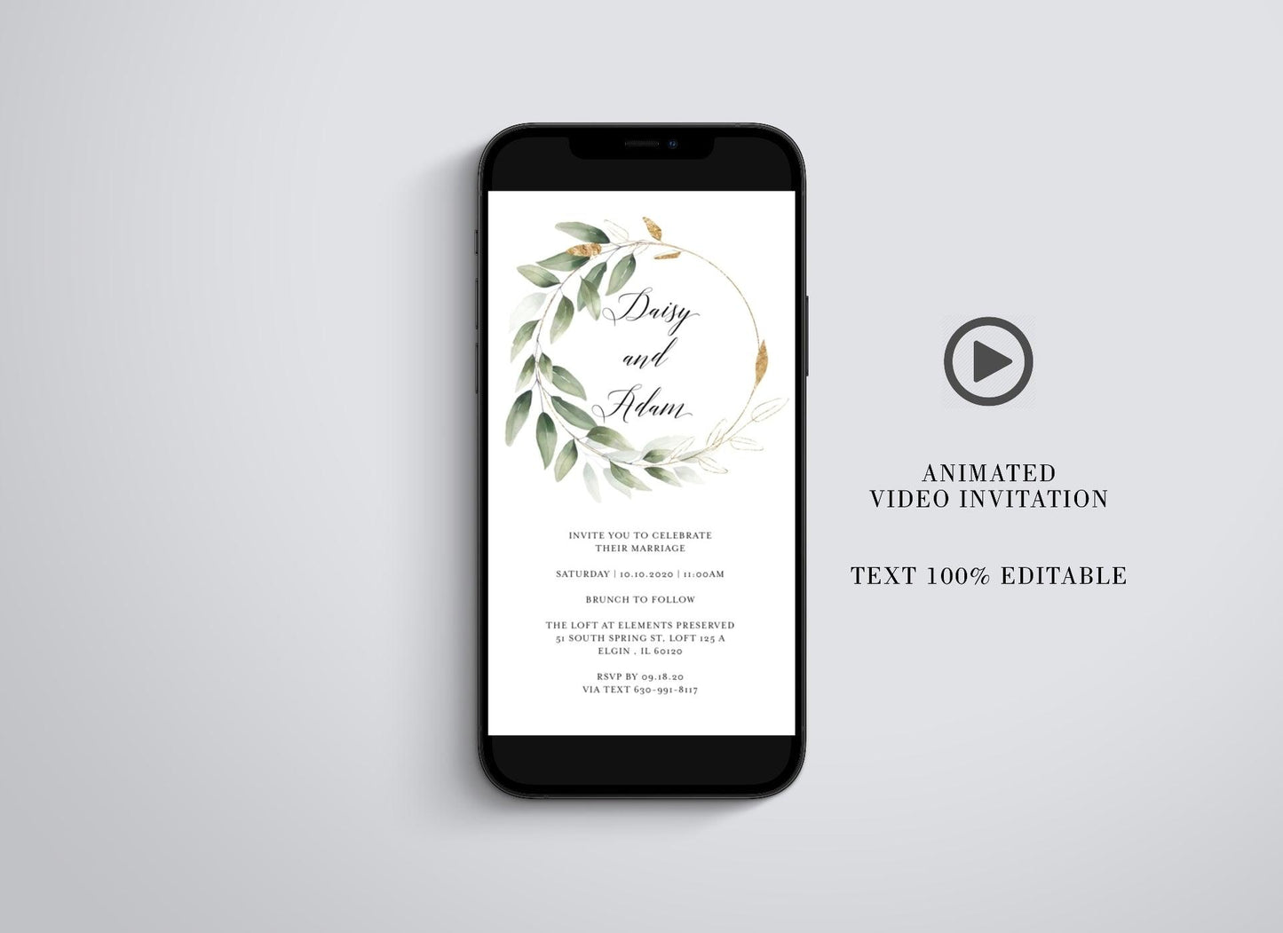 Animated Wedding Invitation, Greenery Wedding Invitation, Geometric Video Wedding Invite, Mp4 Invites, Gold Wedding - SAVVY PAPER CO
