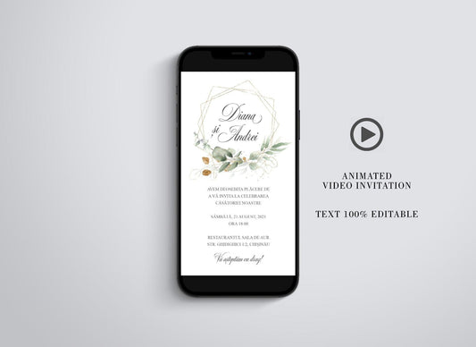 Animated Wedding Invitation Greenery and Gold - SAVVY PAPER CO