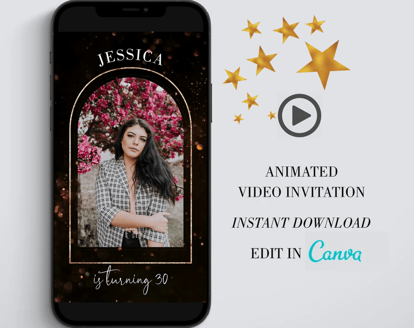 Any Age Invite, Video Evite, Video Birthday Invite, Black and Gold Birthday, Animated Invitation, Invite with Photo, Text Invite - SAVVY PAPER CO