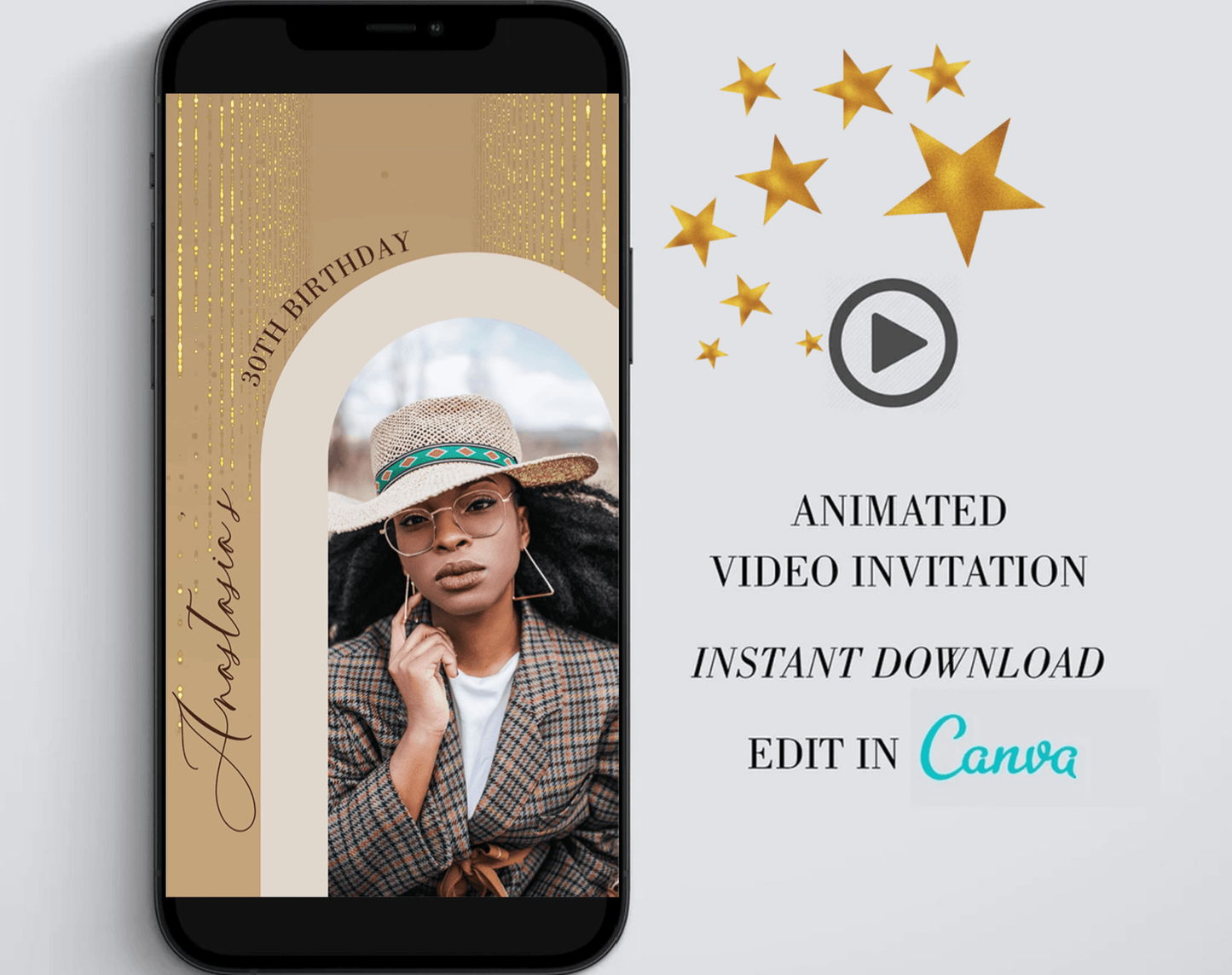 Any Age Invite, Video Evite, Video Birthday Invite, Black and Gold Birthday, Animated Invitation, Invite with Photo, Text Invite - SAVVY PAPER CO