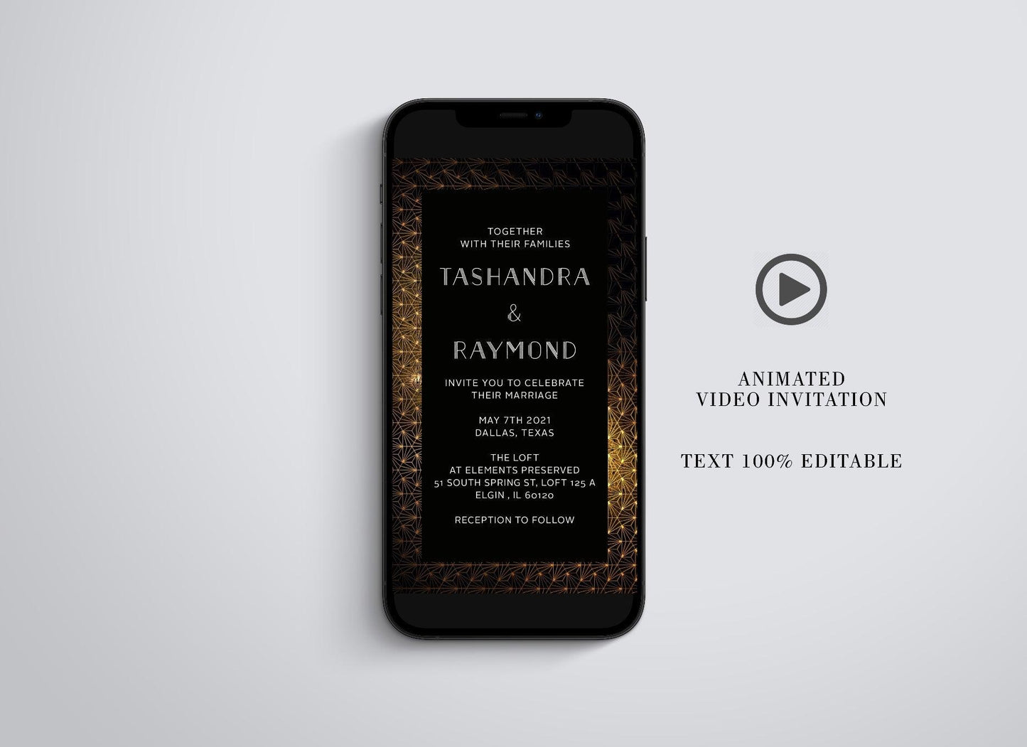 Art Deco Wedding Video Evite, Electronic Save The Date, Wedding Video Invitation, Great Gatsby Animated Invitation - SAVVY PAPER CO