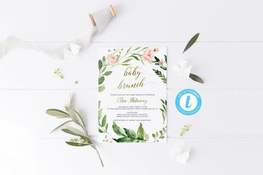 Baby Brunch Invitation Template, Greenery Invitation, Baby Shower Invite, Gender Neutral Baby Shower, Brunch Invitation - Elisa - SAVVY PAPER CO