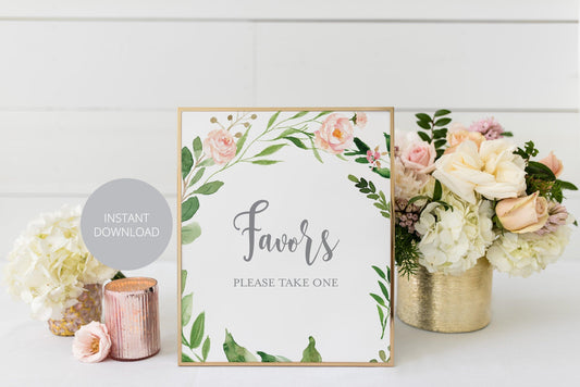 Baby Shower Favors Sign, Printable Party Favors Sign, Blush Greenery Floral 8x10 #WB2 - SAVVY PAPER CO