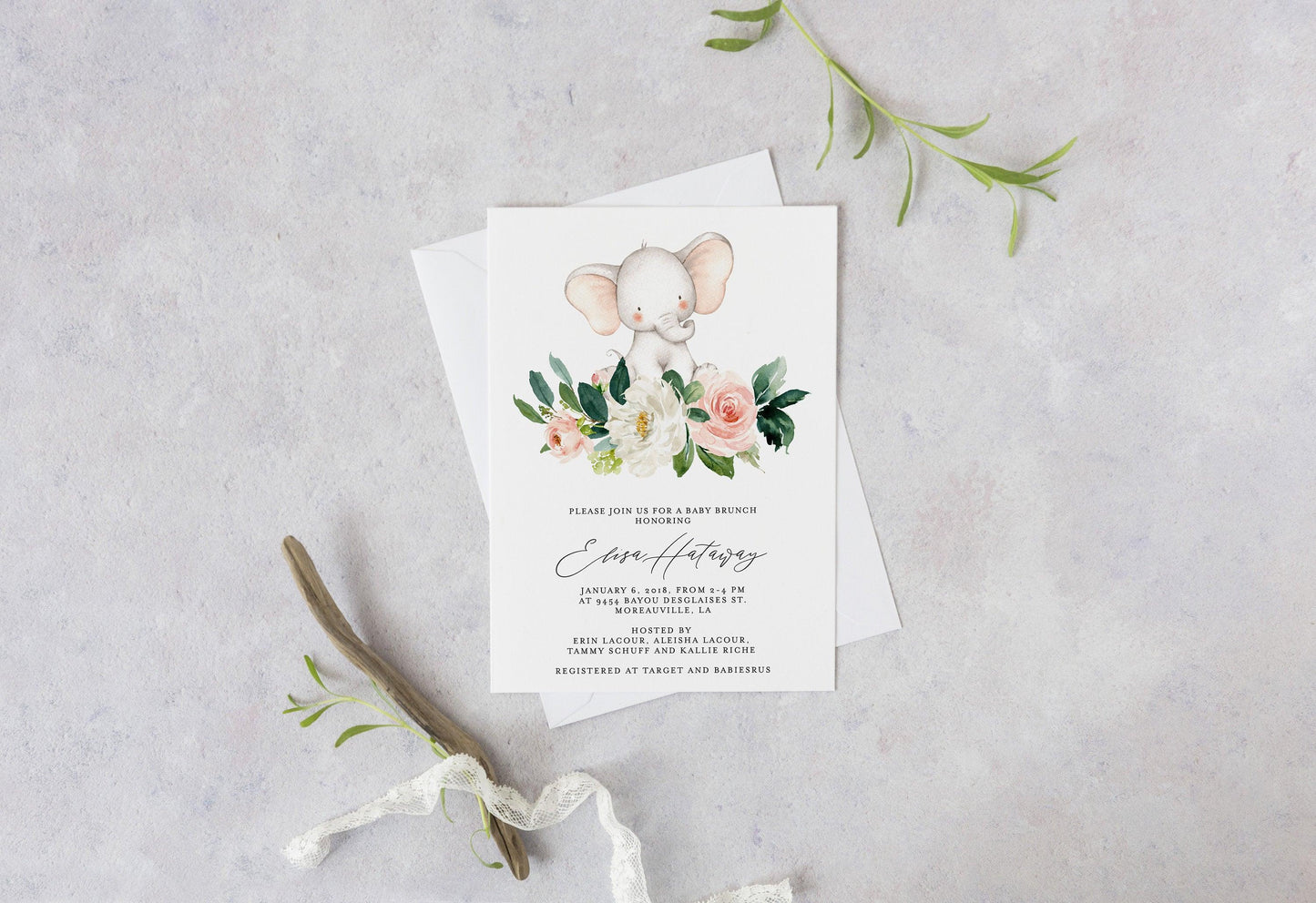 Baby Shower Invitation Template, Elephant Invite, Baby Brunch Invites, Gender Neutral Invitation Template #WB5 - SAVVY PAPER CO