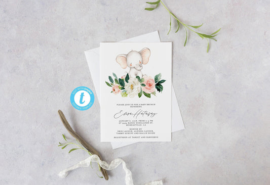 Baby Shower Invitation Template, Elephant Invite, Baby Brunch Invites, Gender Neutral Invitation Template #WB5 - SAVVY PAPER CO