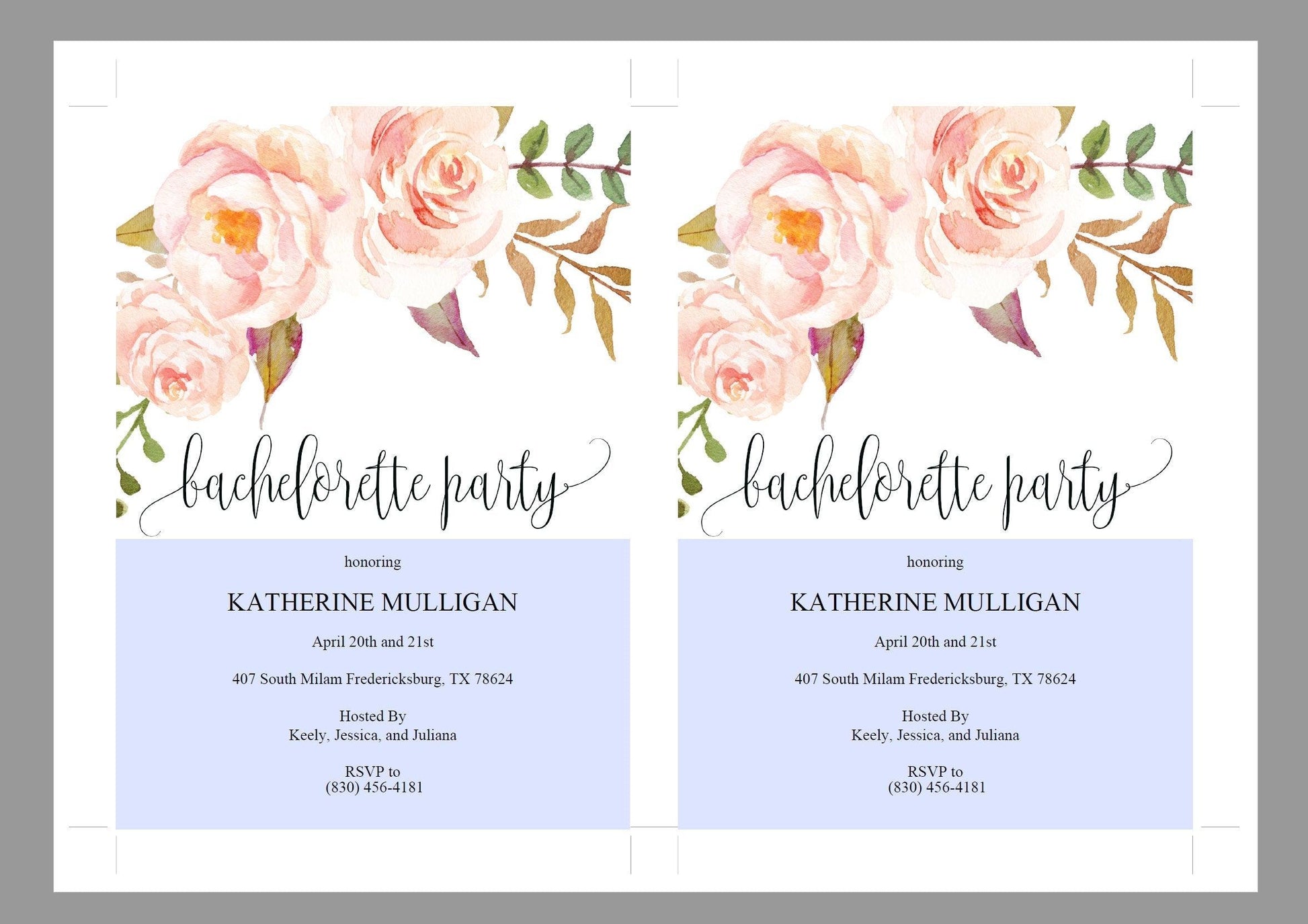 Bachelorette Party Invite, DIY Editable Instant Download Bachelorette Invites, Blush Floral Invitation Template - Katherine - SAVVY PAPER CO