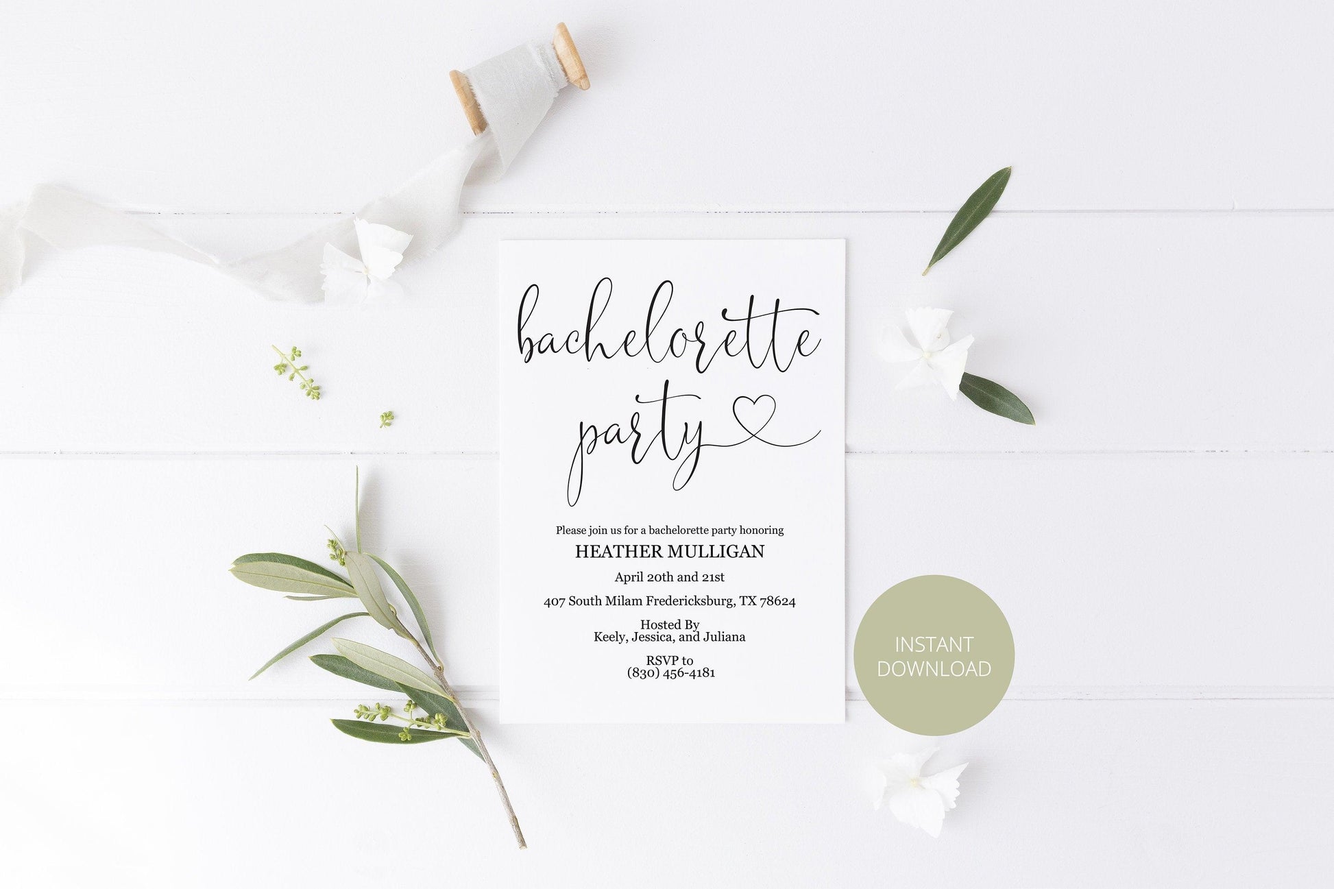 Bachelorette Party Invite, DIY Editable Instant Download Bachelorette Invites, Rustic Invitation Template - Heather - SAVVY PAPER CO
