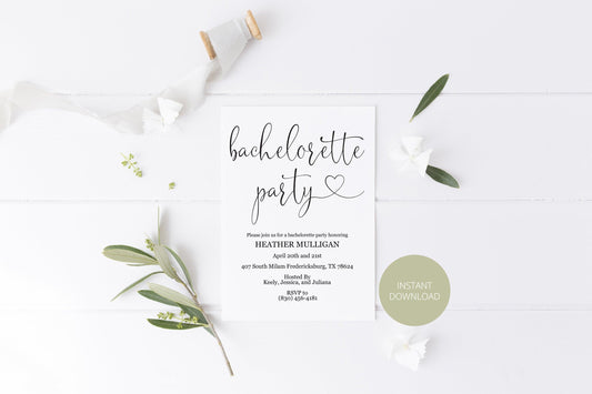 Bachelorette Party Invite, DIY Editable Instant Download Bachelorette Invites, Rustic Invitation Template - Heather - SAVVY PAPER CO