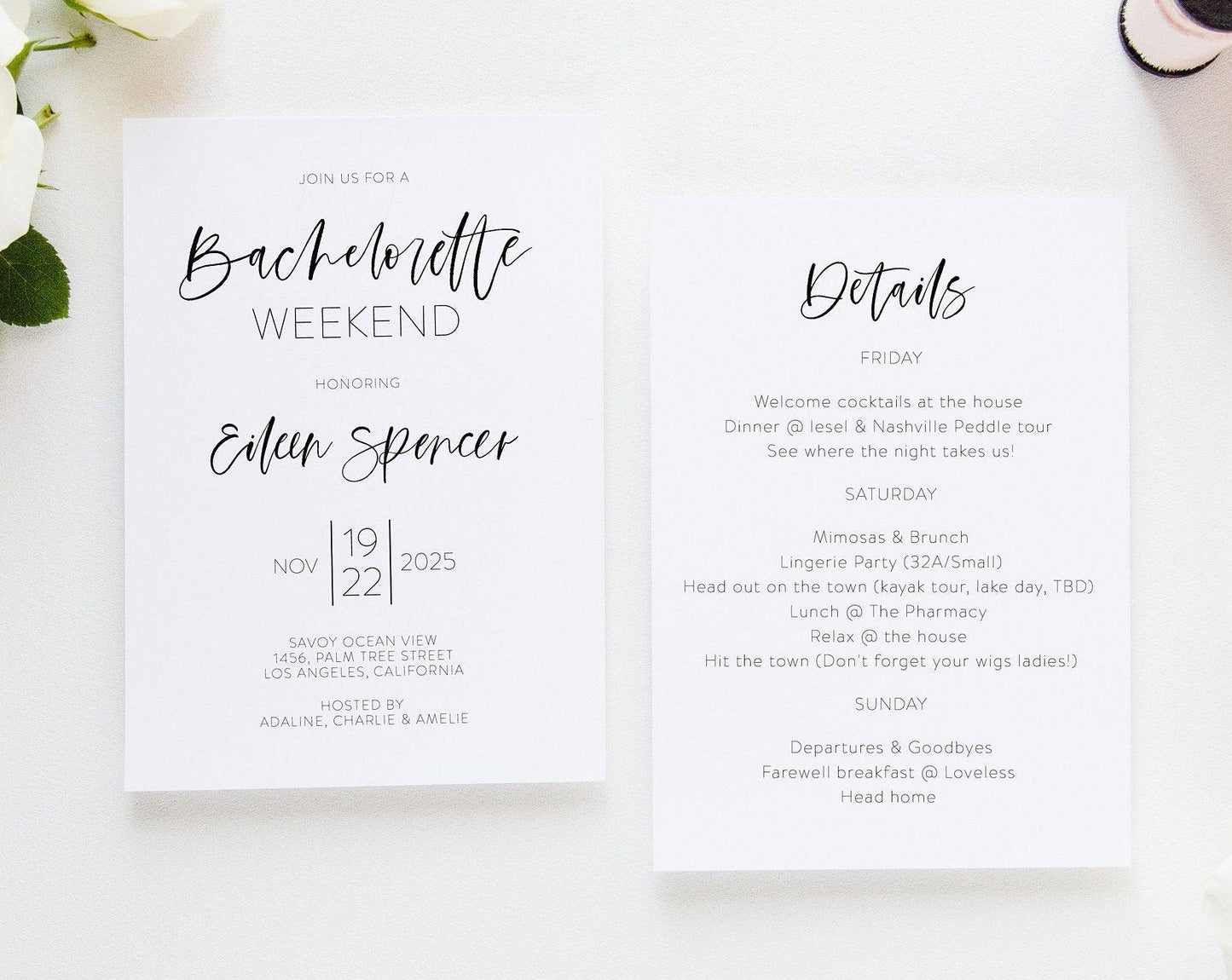 Bachelorette Weekend Invite, DIY Editable Template Instant Download Bachelorette Invites Invitation Party - Eileen - SAVVY PAPER CO