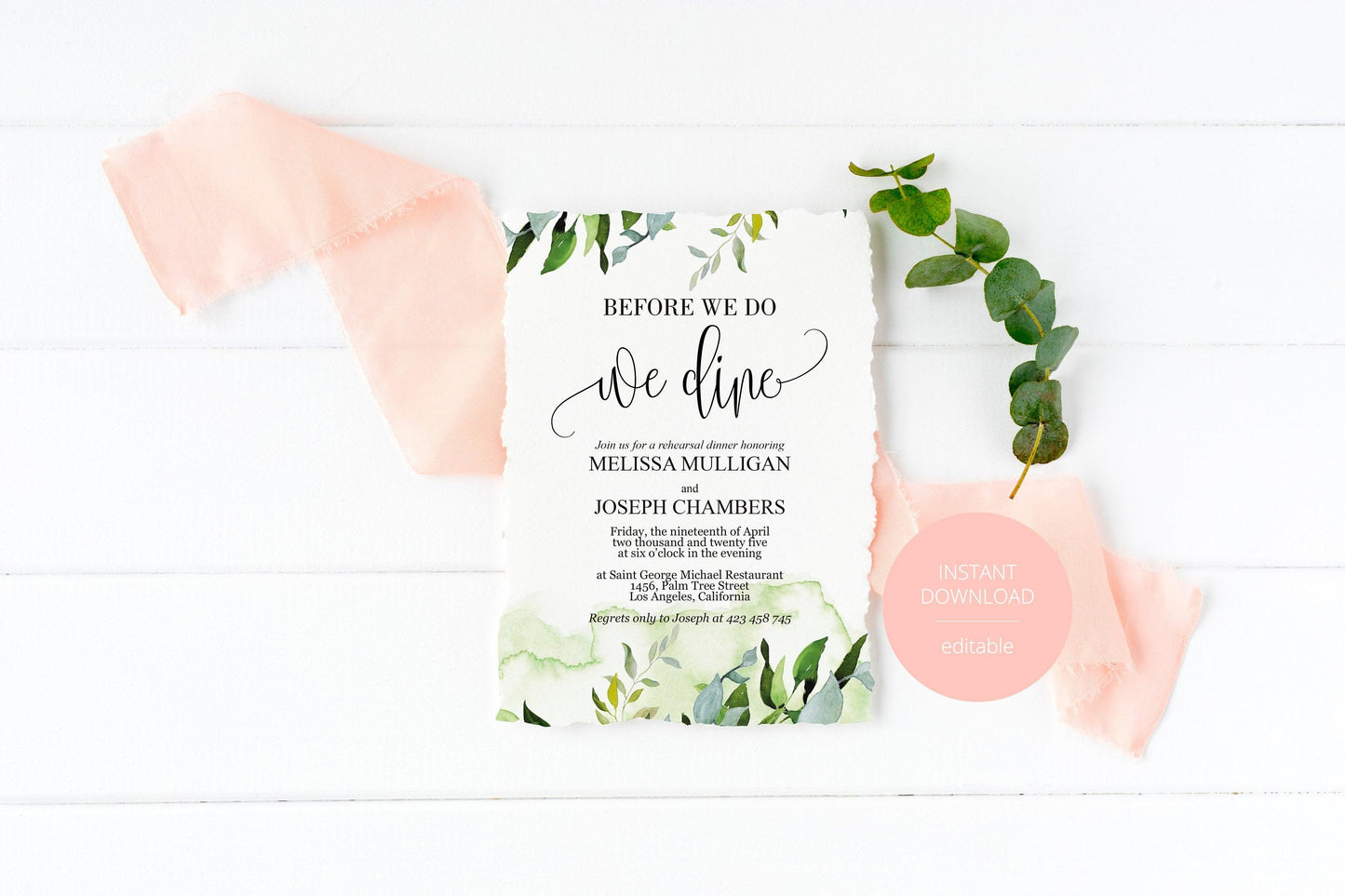 Before We Do We Dine Invitation Template, Printable Wedding Rehearsal Dinner Invitation, Greenery Wedding, Instant Download, - Melissa - SAVVY PAPER CO