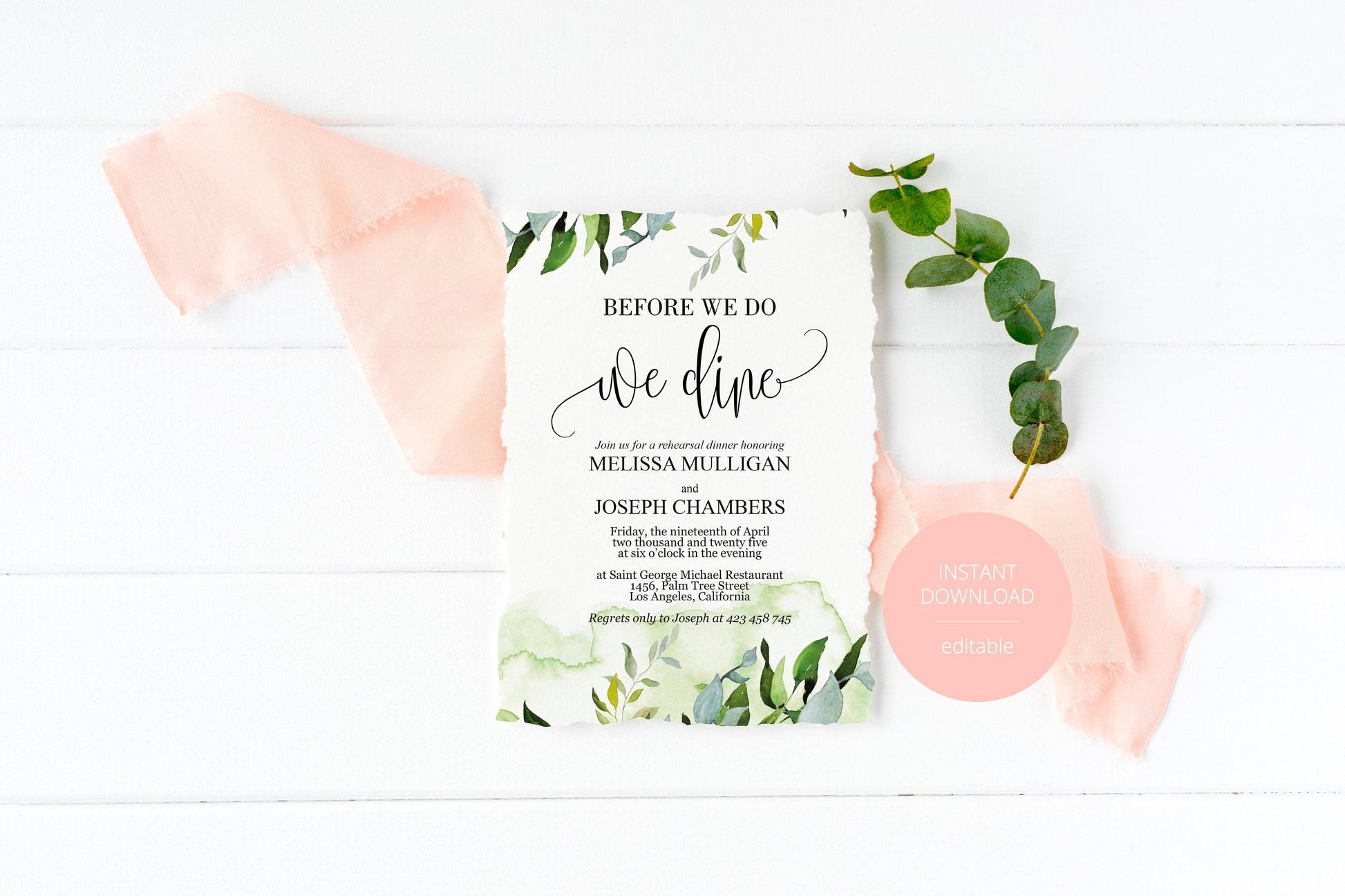 Before We Do We Dine Invitation Template, Printable Wedding Rehearsal Dinner Invitation, Greenery Wedding, Instant Download, - Melissa - SAVVY PAPER CO