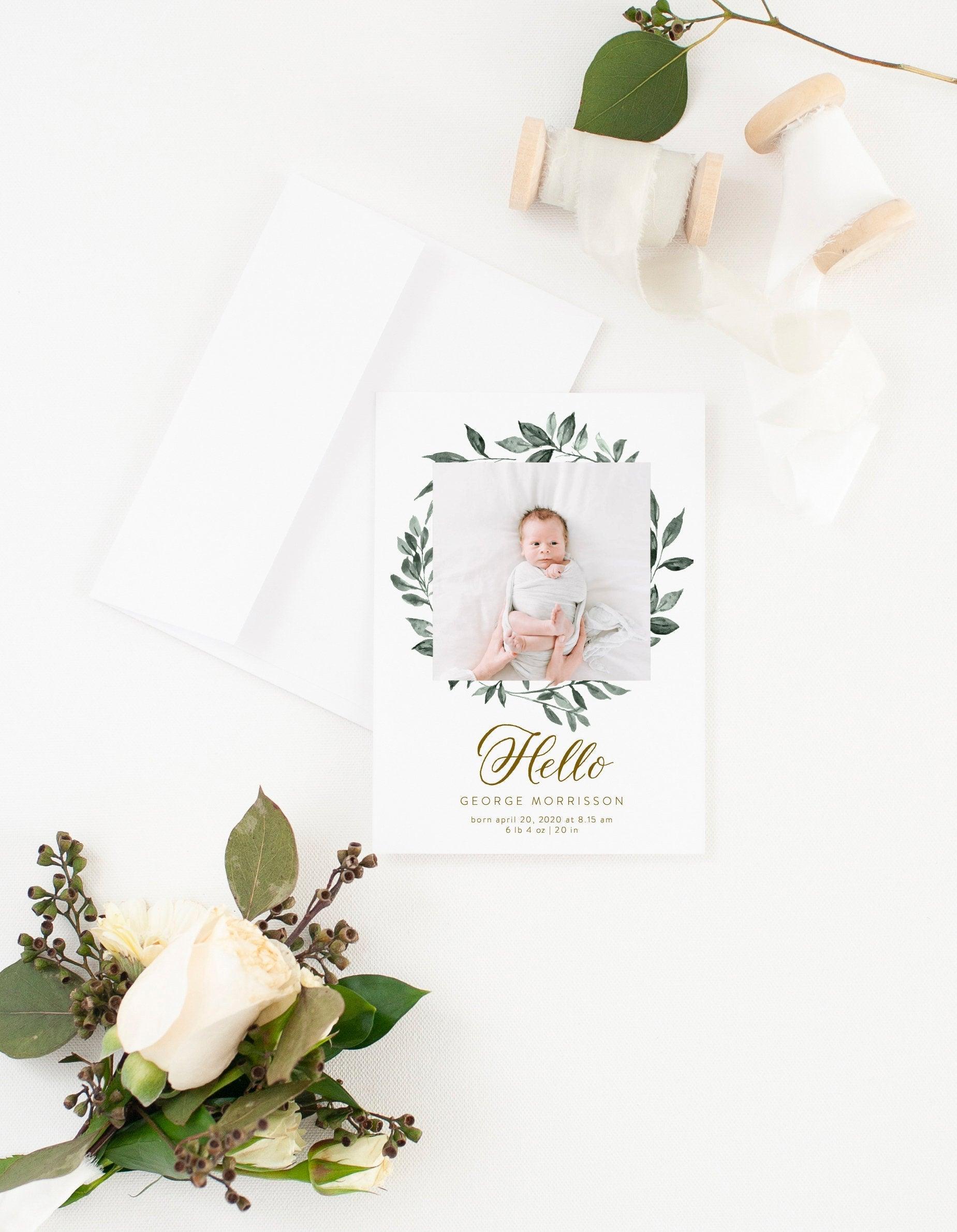 Birth Announcement Template, Instant Download, Editable Unisex Announcement Cards, Newborn Announcements - SELENA - SAVVY PAPER CO