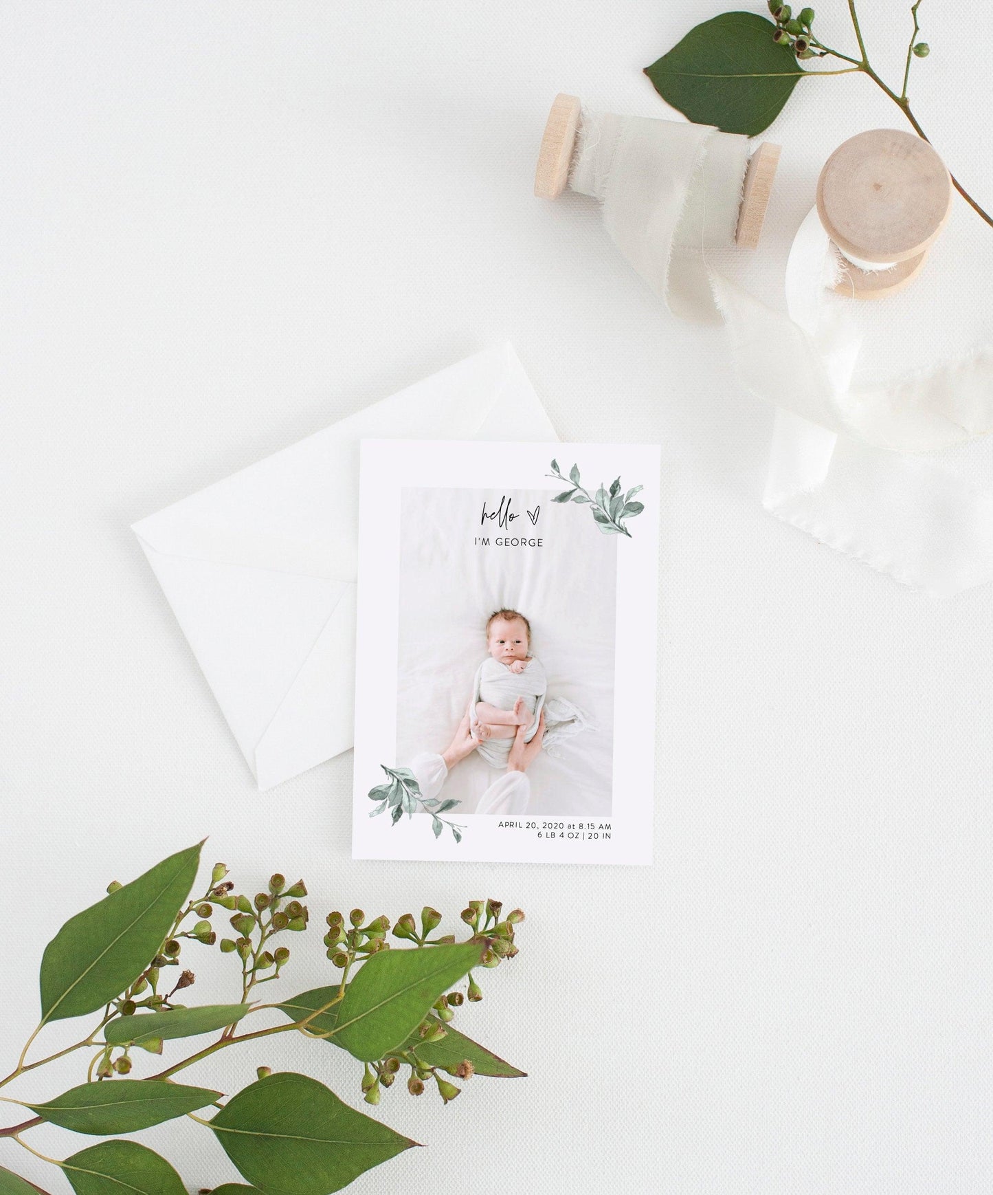 Birth Announcement Template, Instant Download, Editable Unisex Announcement Cards, Newborn Announcements Templett - MIRA - SAVVY PAPER CO