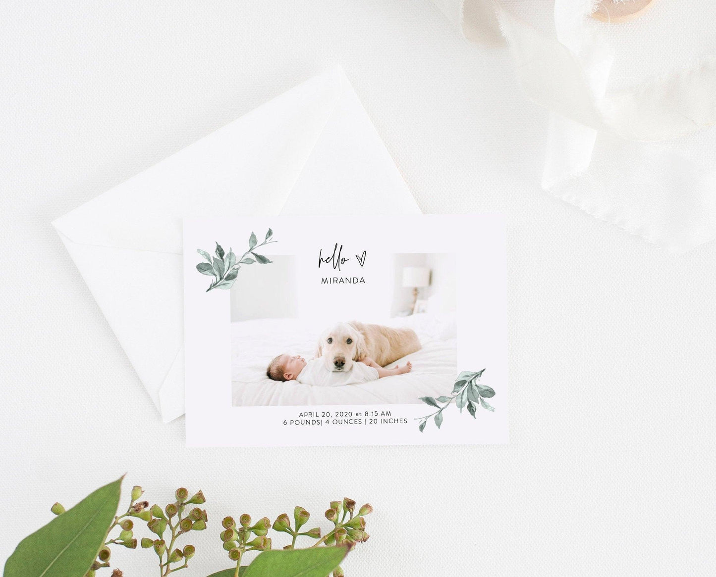 Birth Announcement Template, Instant Download, Editable Unisex Announcement Cards, Newborn Announcements Templett - MIRA - SAVVY PAPER CO