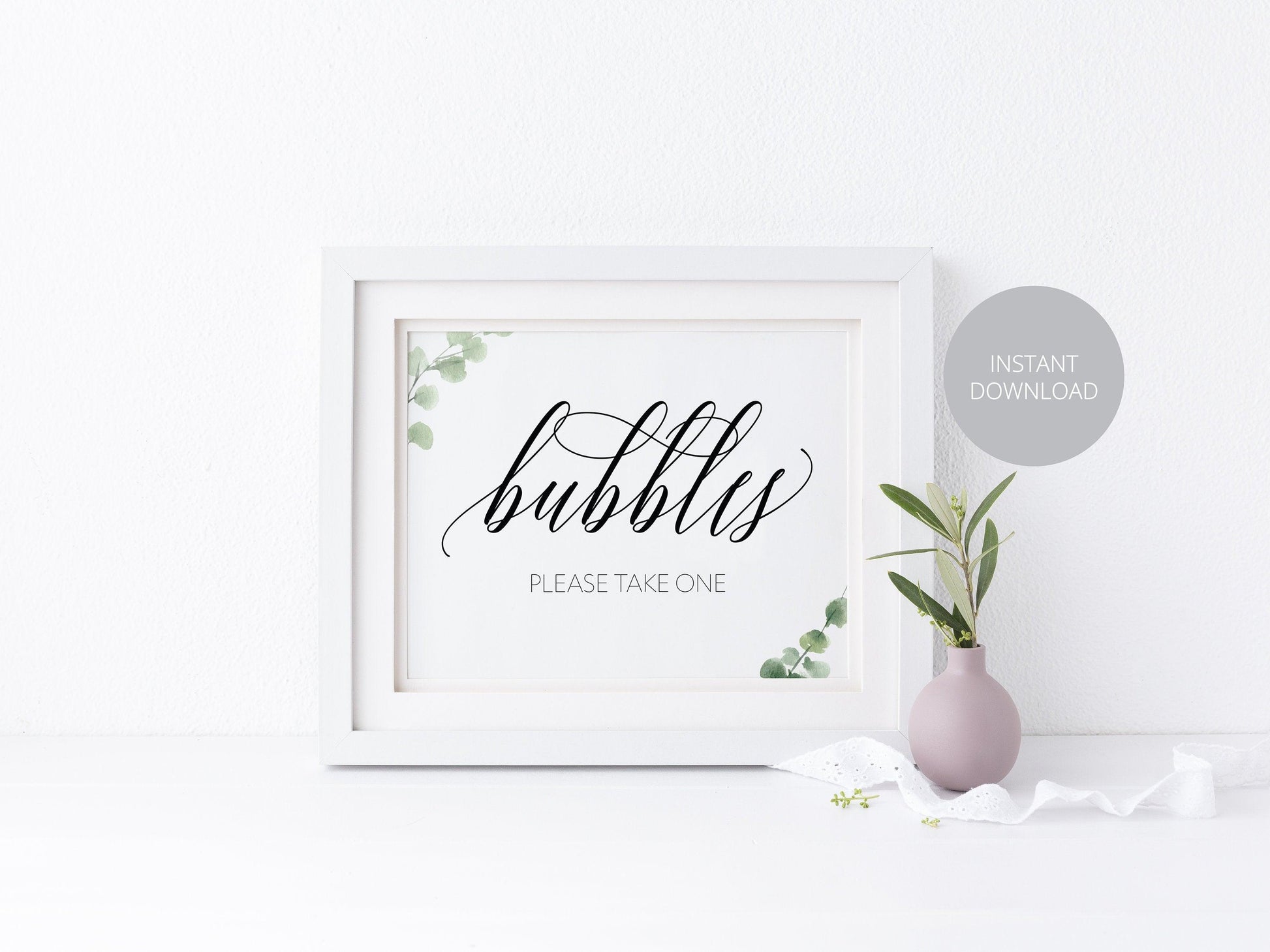 Blow Bubbles Sign, Wedding Send Off, Rustic Wedding, Greenery Wedding, Bubbles, Instant Download, Wedding Decor, Please Take One - SAVVY PAPER CO