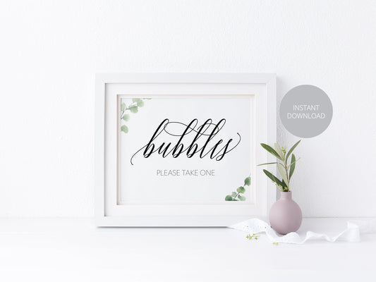 Blow Bubbles Sign, Wedding Send Off, Rustic Wedding, Greenery Wedding, Bubbles, Instant Download, Wedding Decor, Please Take One - SAVVY PAPER CO