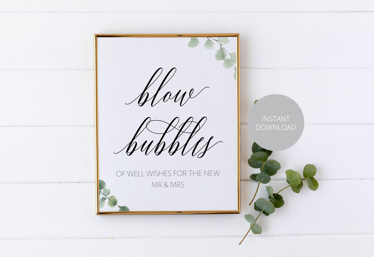 Blow Bubbles Sign, Wedding Send Off, Rustic Wedding, Greenery Wedding, Bubbles, Instant Download, Wedding Decor - SAVVY PAPER CO