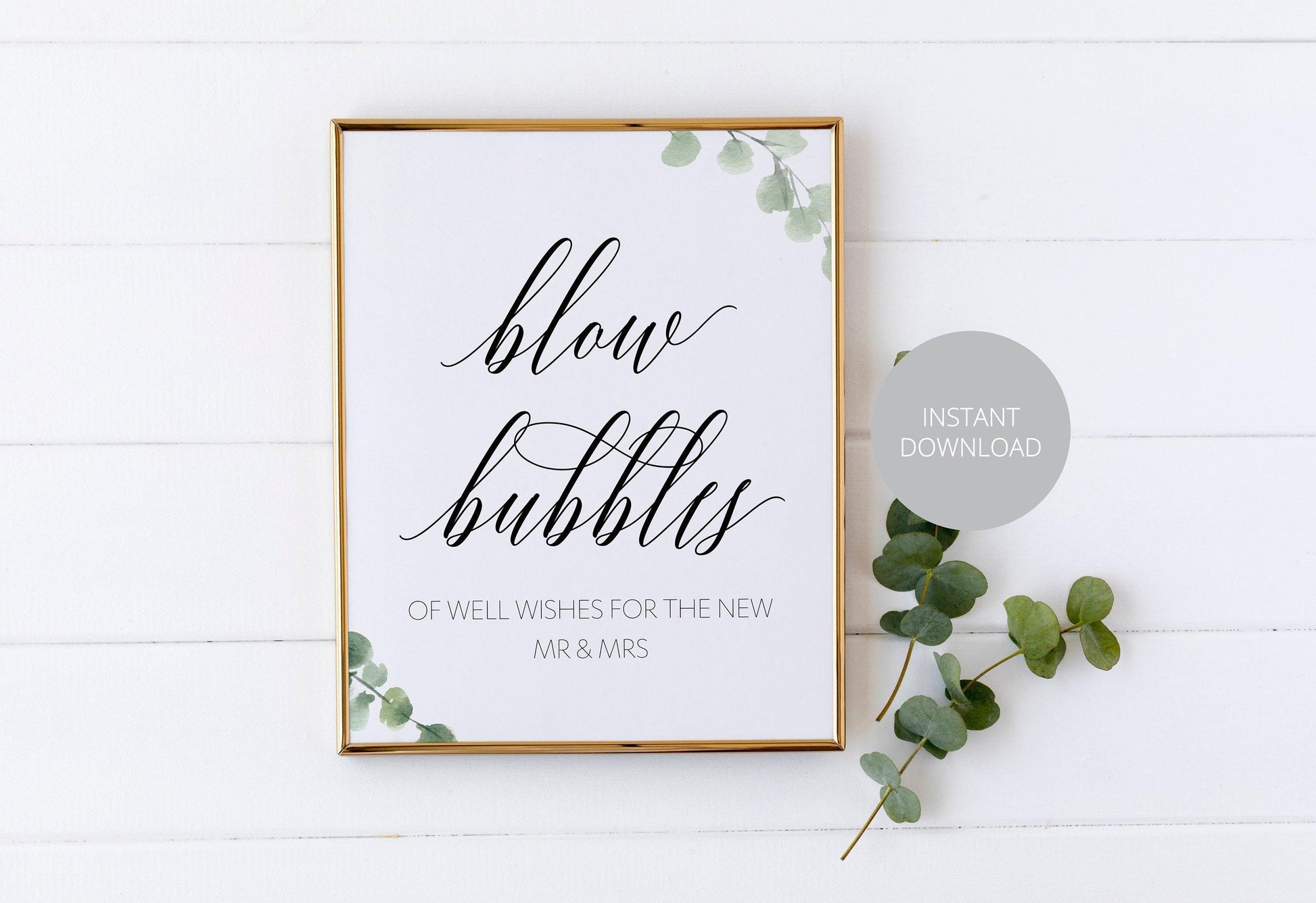 Blow Bubbles Sign, Wedding Send Off, Rustic Wedding, Greenery Wedding, Bubbles, Instant Download, Wedding Decor - SAVVY PAPER CO