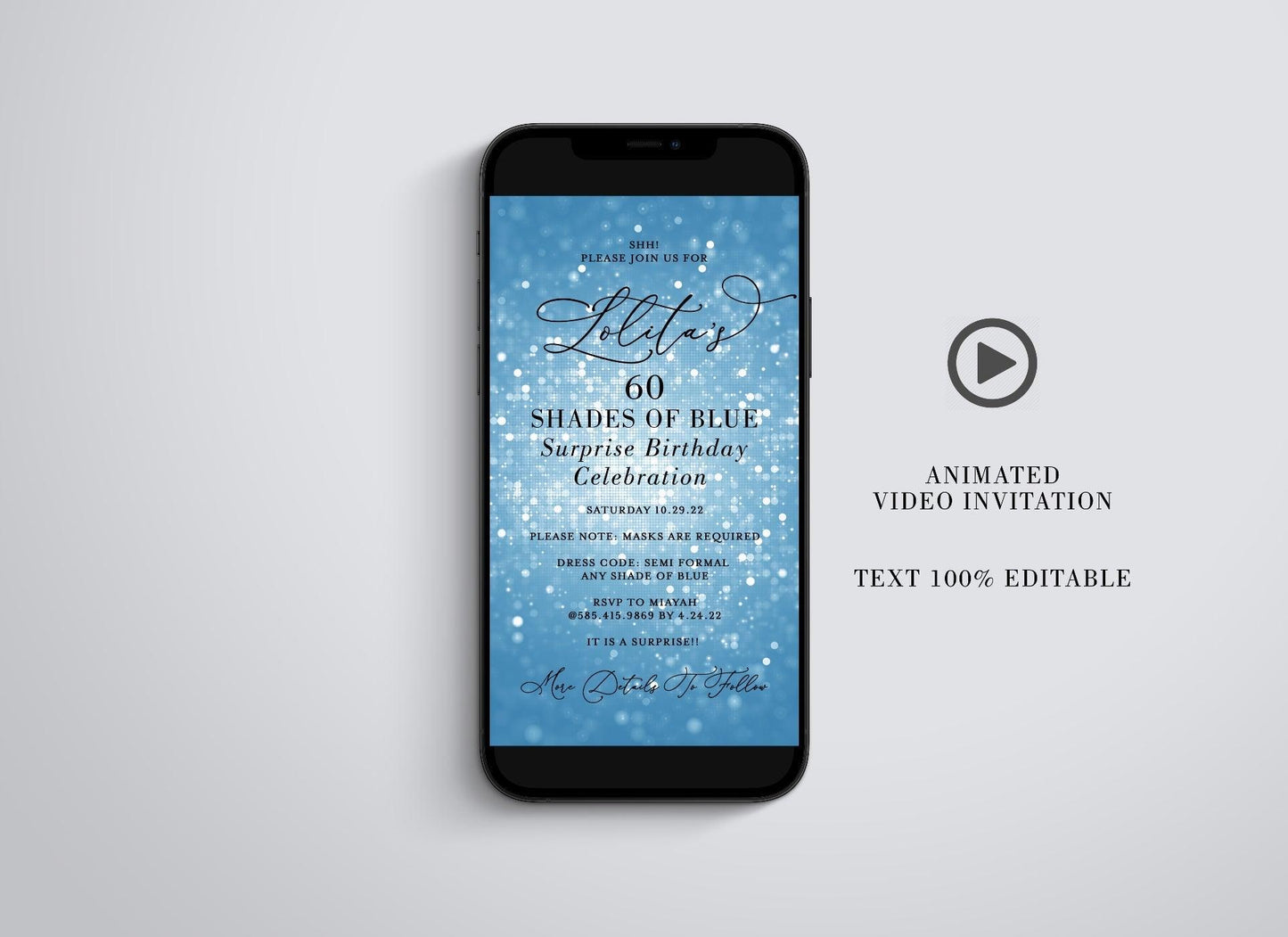 Blue Glitter Birthday Video Evite, Electronic Birthday Invite, Birthday Video Invitation, Animated Invitation, personalized e-invitation - SAVVY PAPER CO