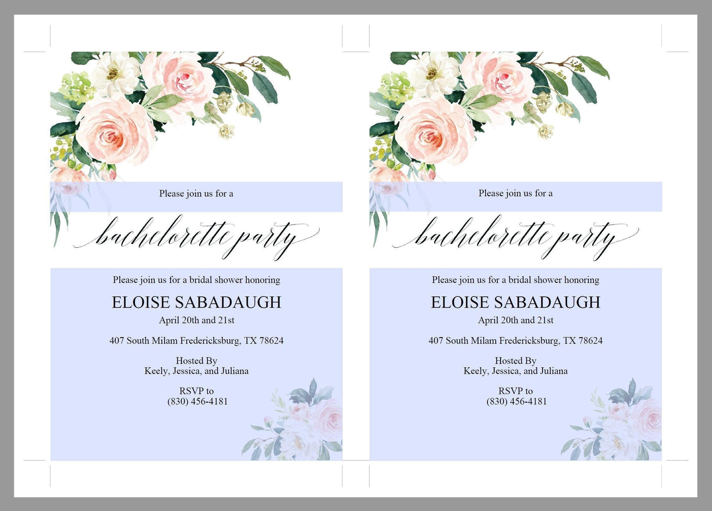 Blush Floral Bachelorette Party Invite, DIY Editable Instant Download Bachelorette Invites, Invitation Template - Eloise - SAVVY PAPER CO