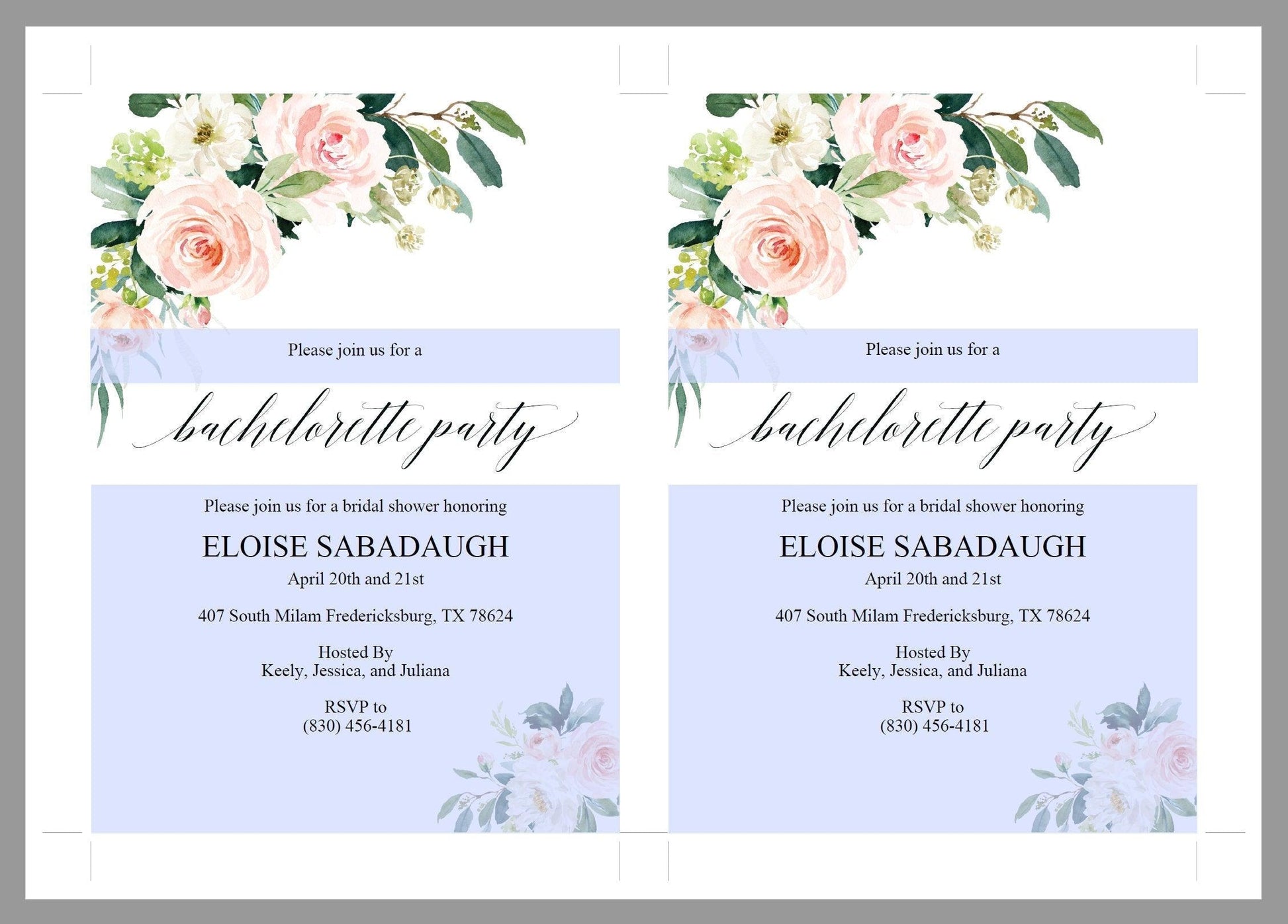 Blush Floral Bachelorette Party Invite, DIY Editable Instant Download Bachelorette Invites, Invitation Template - Eloise - SAVVY PAPER CO