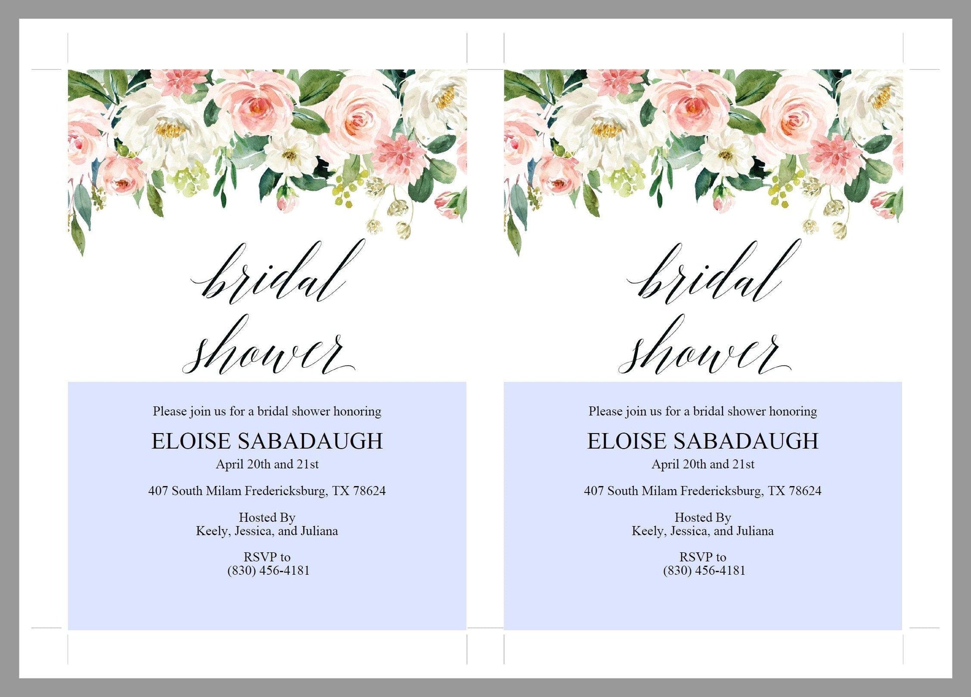 Blush Floral Bridal Shower Invitation Instant Download Printable Editable Template DIY Bridal Shower Invite - Eloise - SAVVY PAPER CO