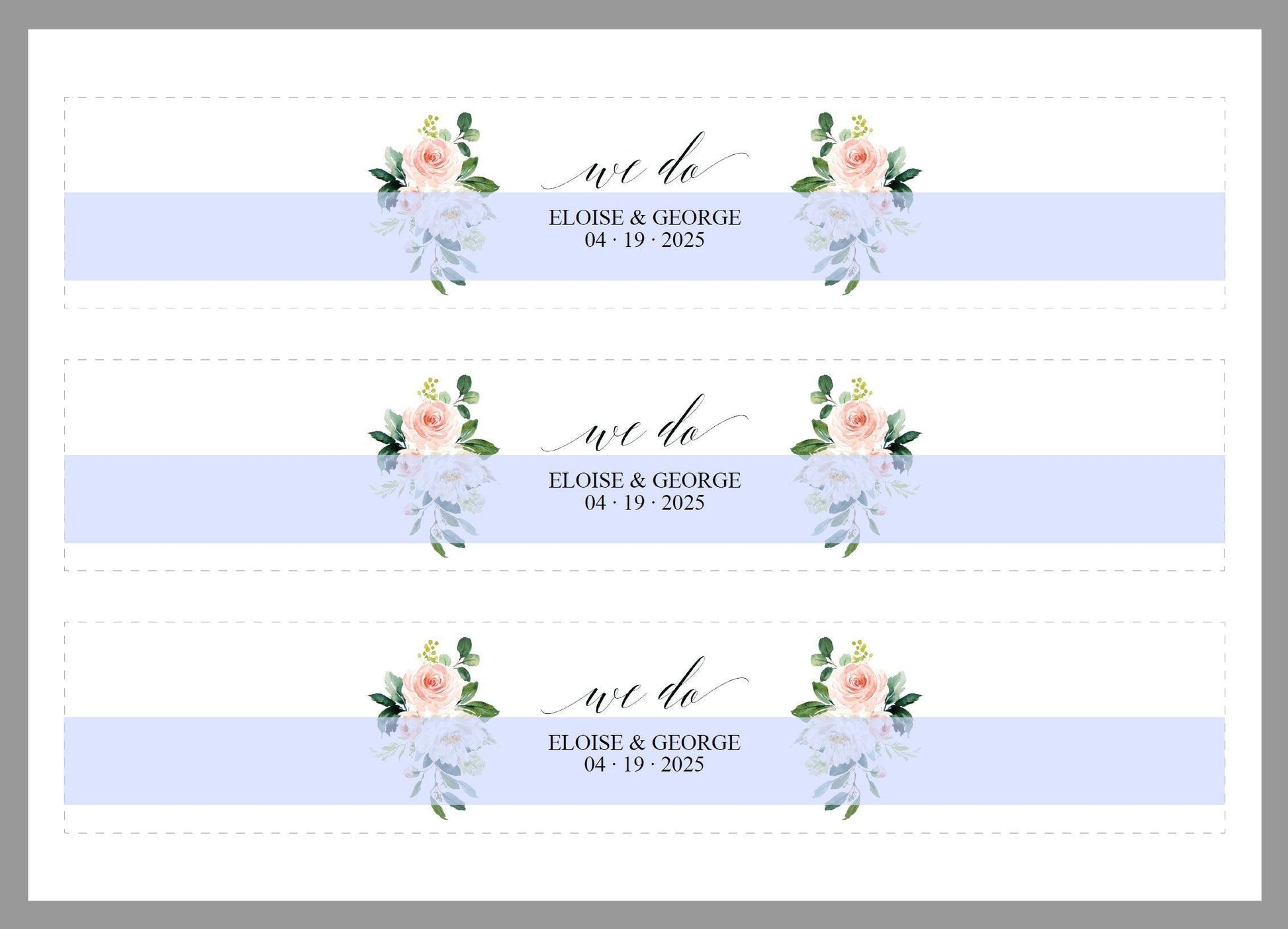 Blush Floral Wedding Invitation Suite Belly Band Template,Printable Pink Glitter Wedding Invites Band,2x11", DIY PDF Instant Download-Eloise - SAVVY PAPER CO