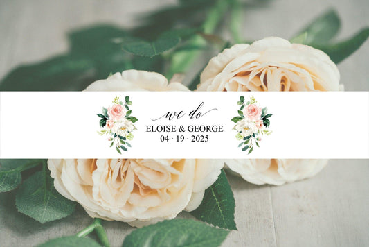 Blush Floral Wedding Invitation Suite Belly Band Template,Printable Pink Glitter Wedding Invites Band,2x11", DIY PDF Instant Download-Eloise - SAVVY PAPER CO