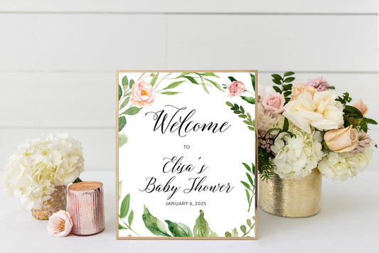 Blush Floral Welcome Baby Shower Sign Printable Template Peach Floral Baby Shower Welcome Sign Bridal Shower Decoration #WB2 - SAVVY PAPER CO